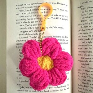 Puff Flower Keychain | Handmade Bag Tag Keychain for Girls, Flower Power Crochet